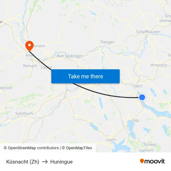 Küsnacht (Zh) to Huningue map