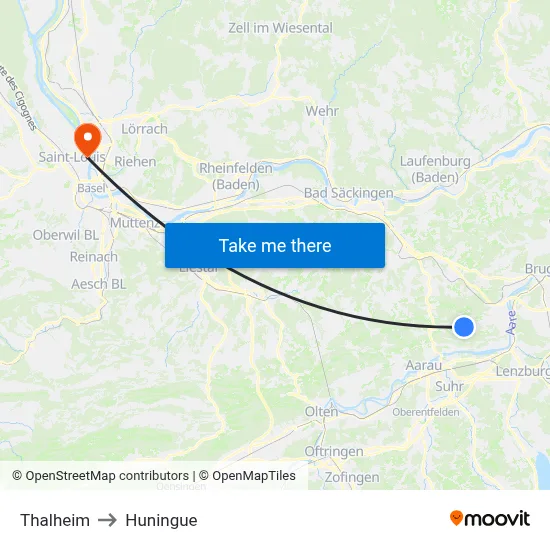 Thalheim to Huningue map