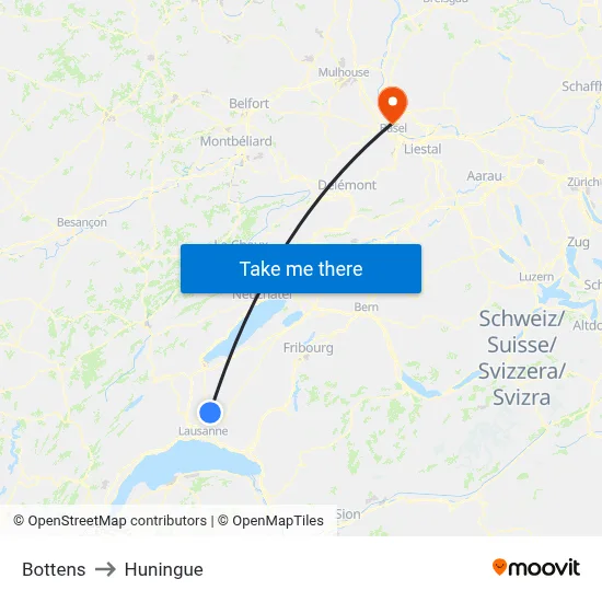 Bottens to Huningue map