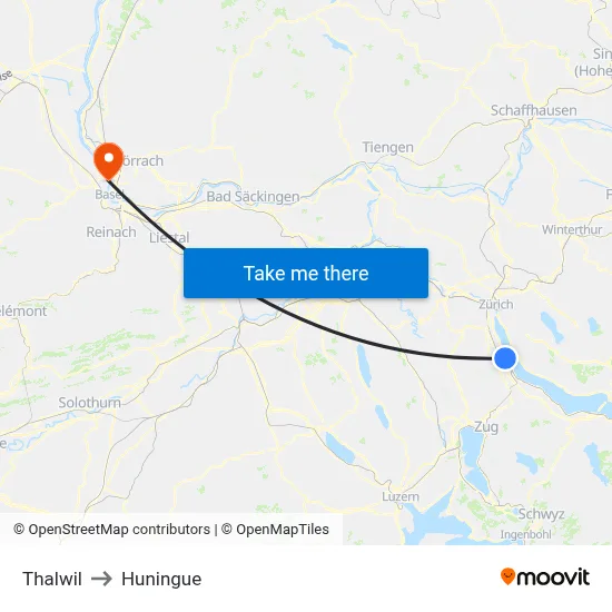 Thalwil to Huningue map