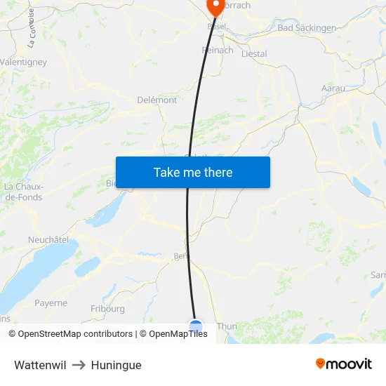 Wattenwil to Huningue map