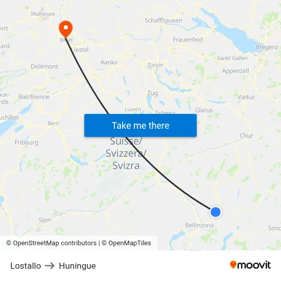Lostallo to Huningue map