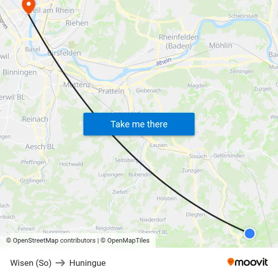 Wisen (So) to Huningue map