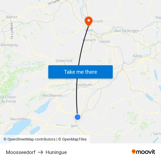Moosseedorf to Huningue map