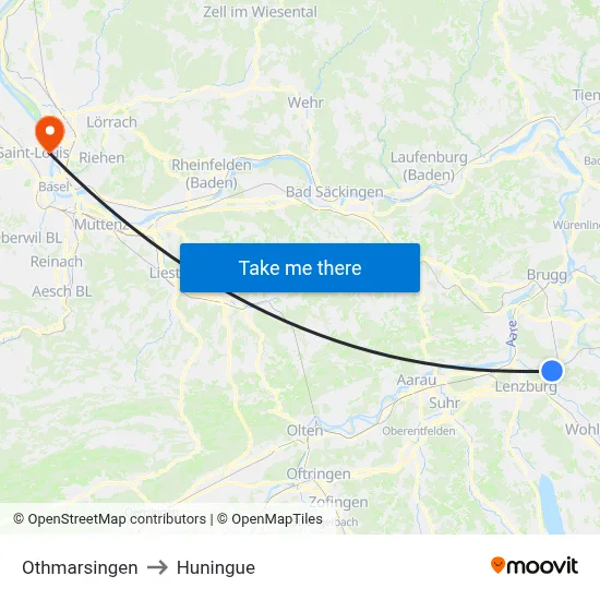 Othmarsingen to Huningue map