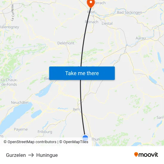 Gurzelen to Huningue map