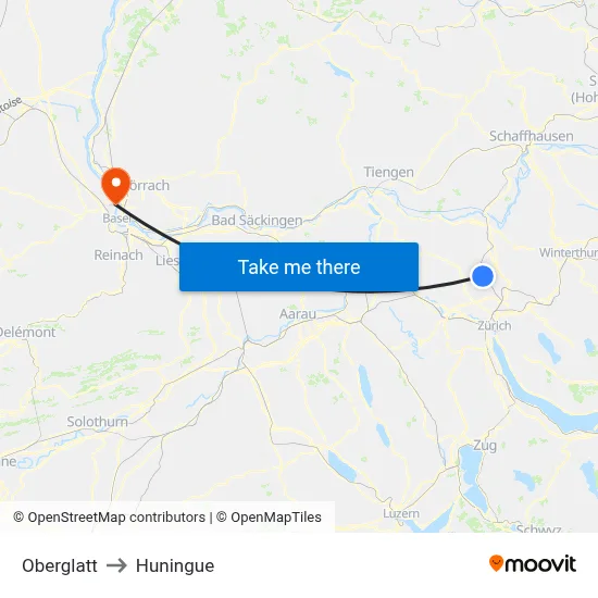 Oberglatt to Huningue map