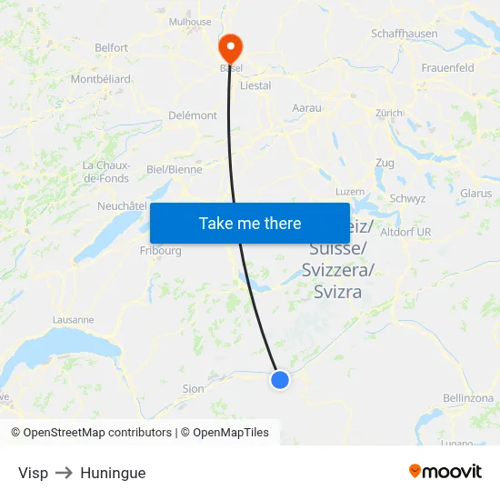 Visp to Huningue map