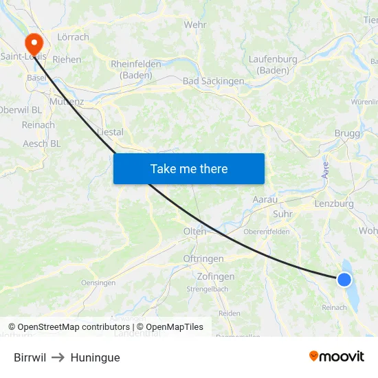 Birrwil to Huningue map
