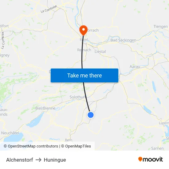 Alchenstorf to Huningue map