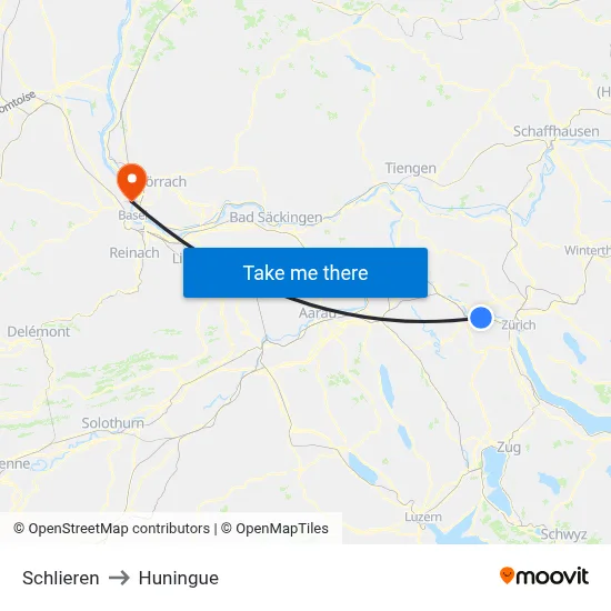 Schlieren to Huningue map