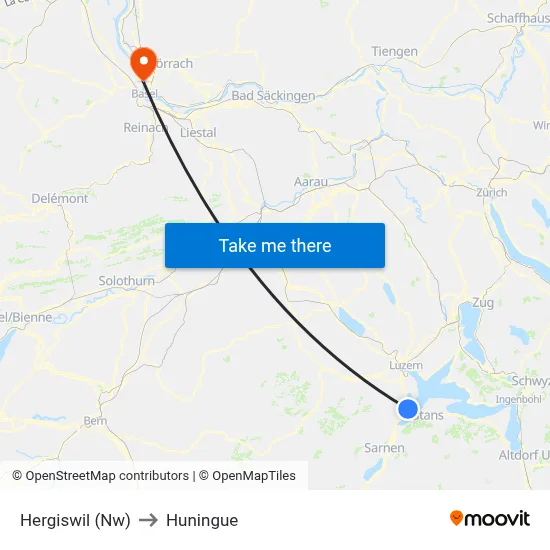 Hergiswil (Nw) to Huningue map