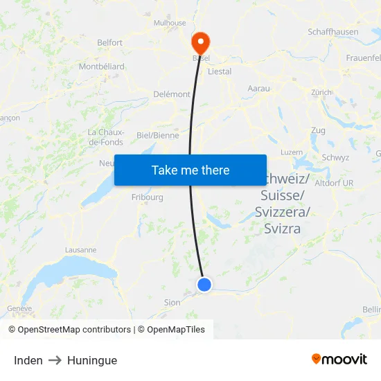 Inden to Huningue map