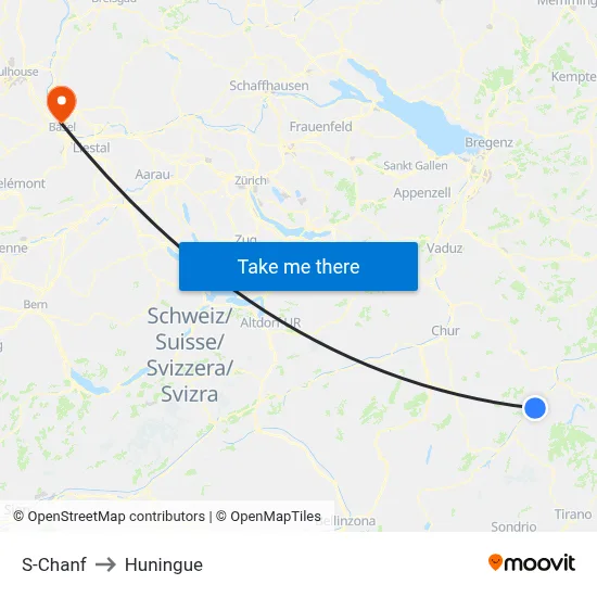 S-Chanf to Huningue map