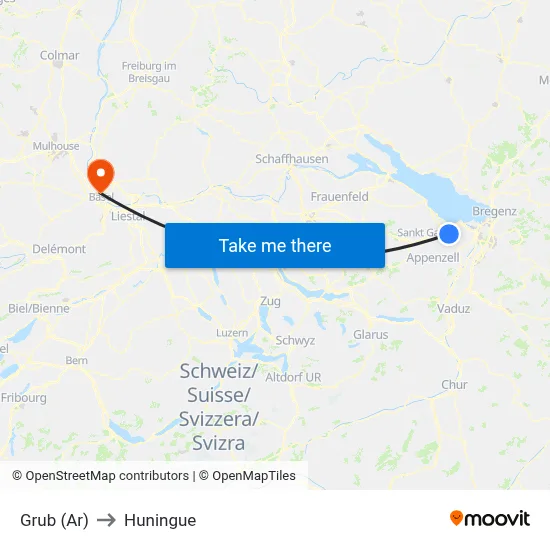 Grub (Ar) to Huningue map