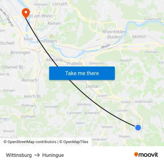 Wittinsburg to Huningue map