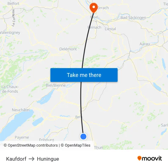 Kaufdorf to Huningue map