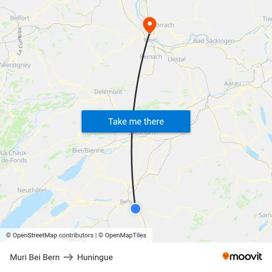 Muri Bei Bern to Huningue map