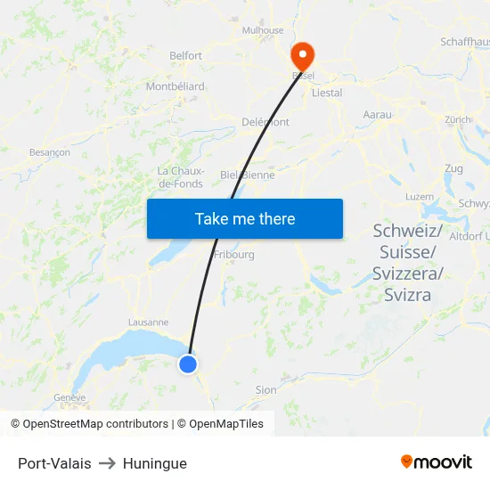 Port-Valais to Huningue map
