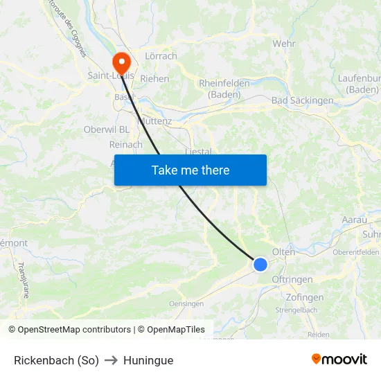 Rickenbach (So) to Huningue map