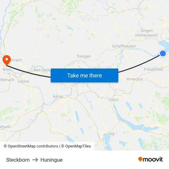 Steckborn to Huningue map