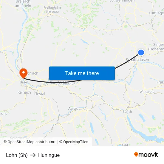 Lohn (Sh) to Huningue map