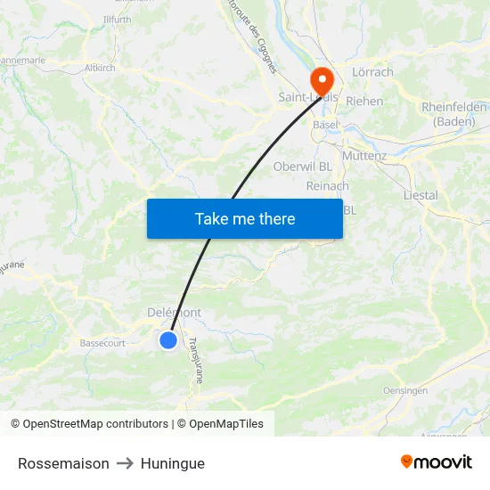Rossemaison to Huningue map