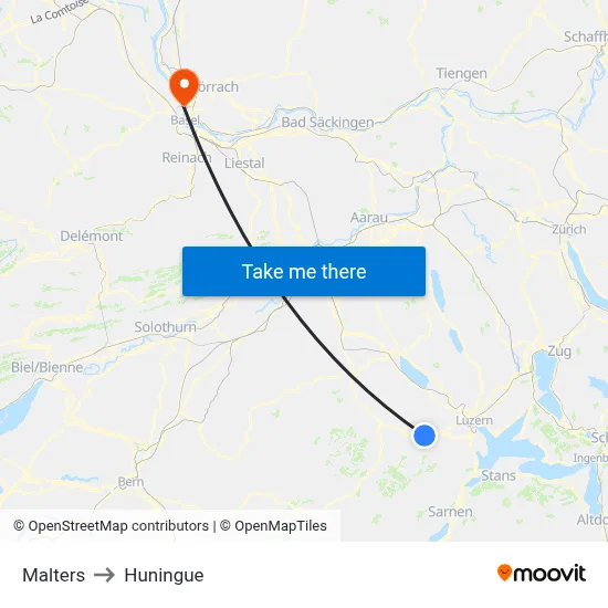 Malters to Huningue map