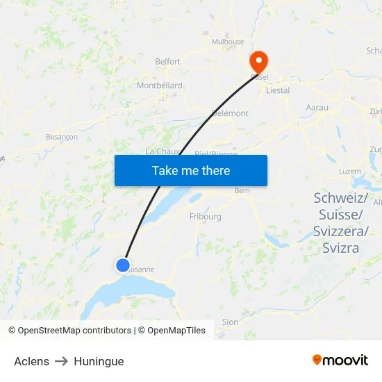 Aclens to Huningue map
