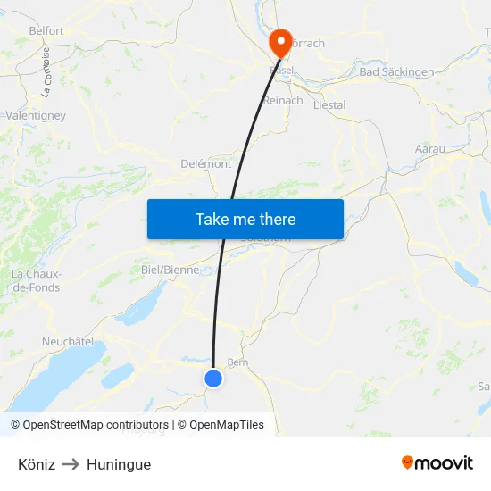 Köniz to Huningue map