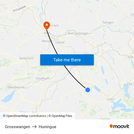 Grosswangen to Huningue map