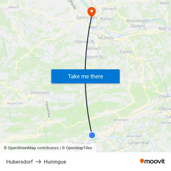 Hubersdorf to Huningue map