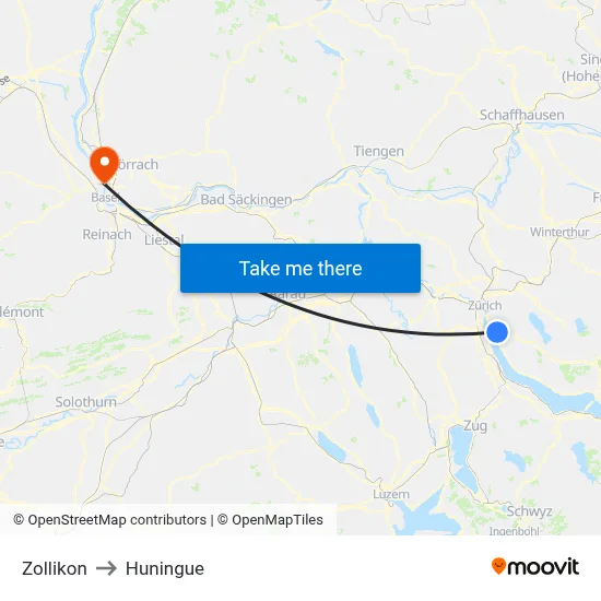 Zollikon to Huningue map