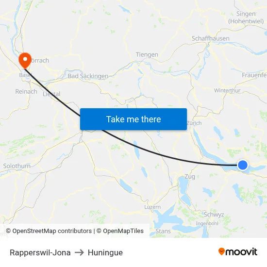 Rapperswil-Jona to Huningue map