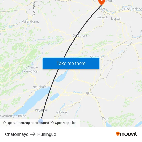 Châtonnaye to Huningue map