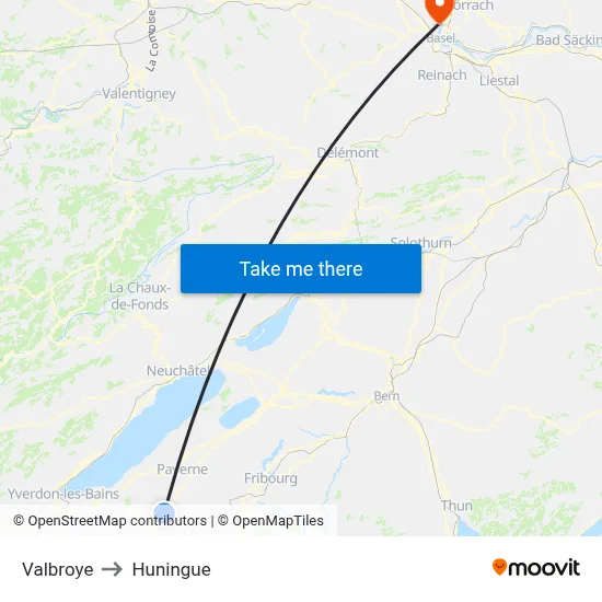Valbroye to Huningue map