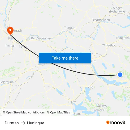 Dürnten to Huningue map