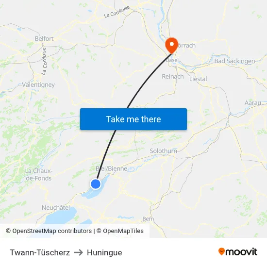 Twann-Tüscherz to Huningue map