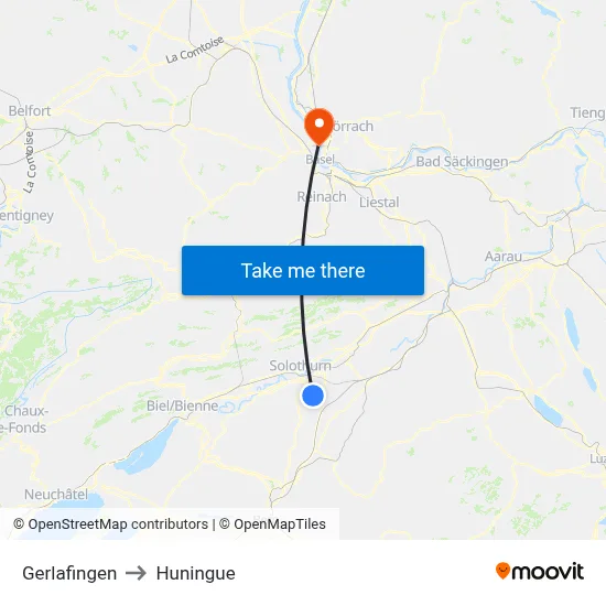Gerlafingen to Huningue map