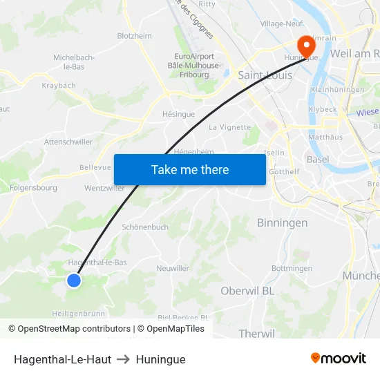 Hagenthal-Le-Haut to Huningue map
