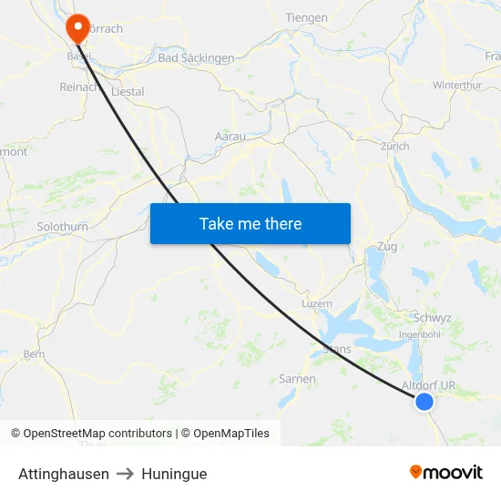 Attinghausen to Huningue map