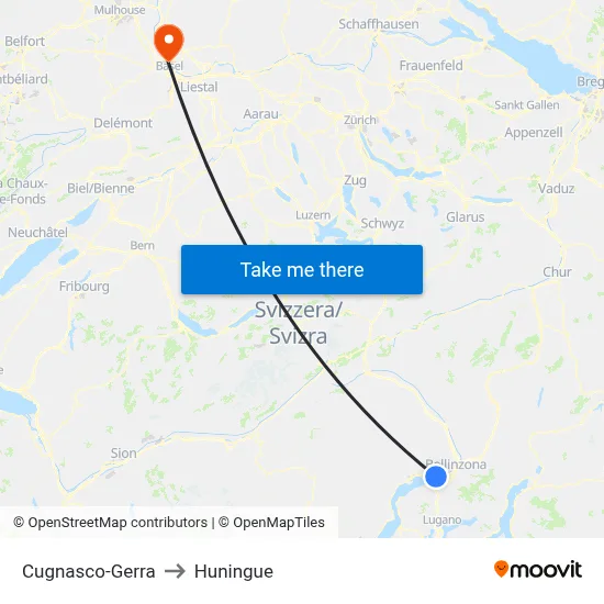 Cugnasco-Gerra to Huningue map