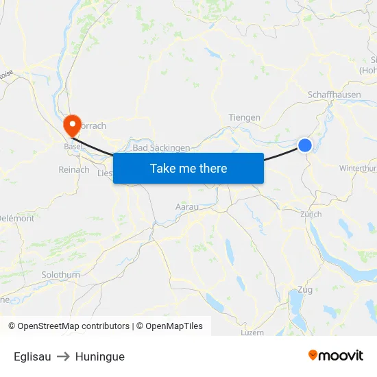 Eglisau to Huningue map