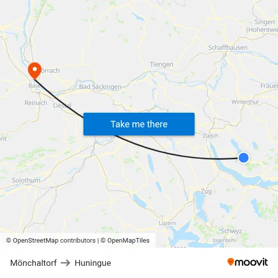 Mönchaltorf to Huningue map