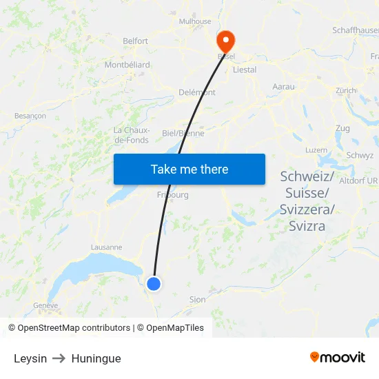 Leysin to Huningue map