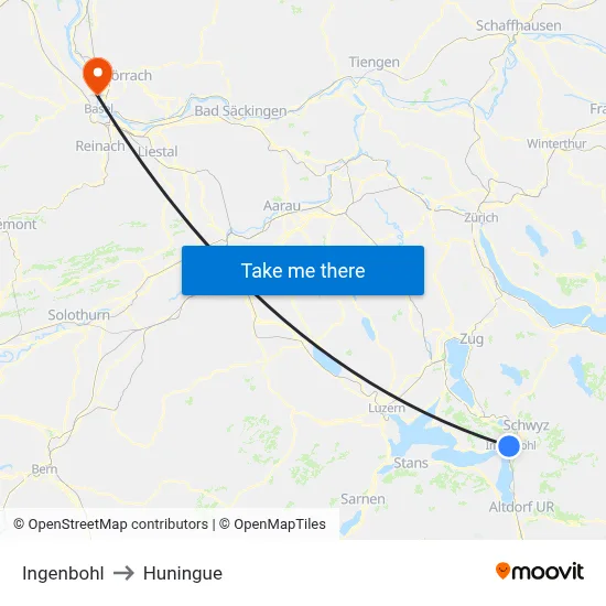 Ingenbohl to Huningue map