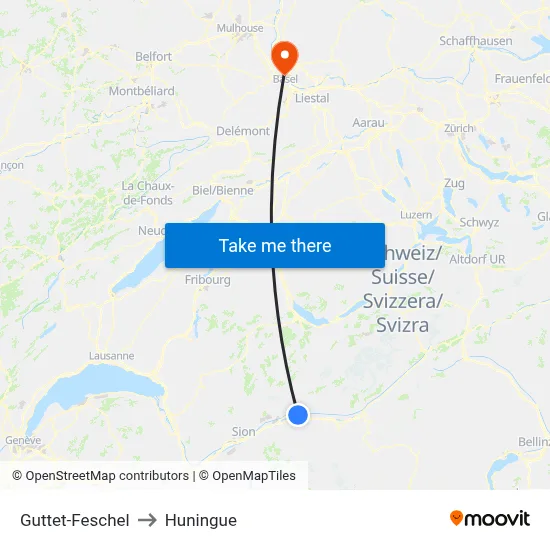 Guttet-Feschel to Huningue map