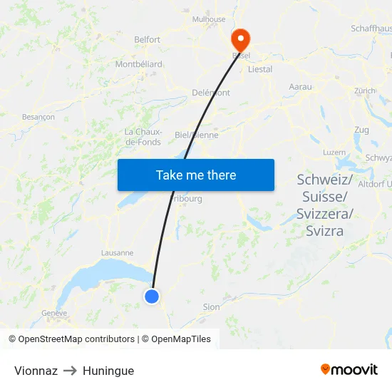 Vionnaz to Huningue map