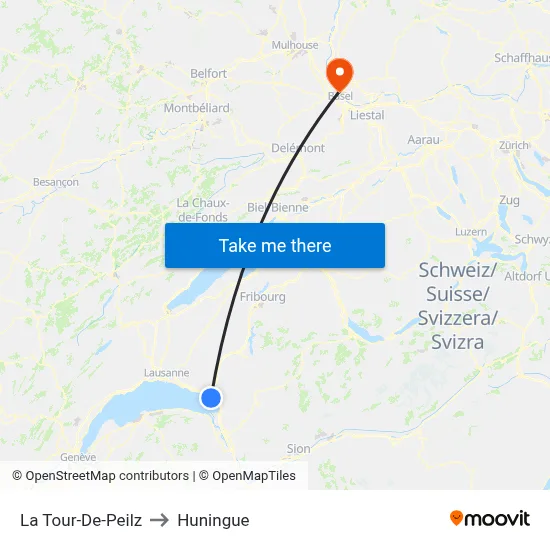 La Tour-De-Peilz to Huningue map