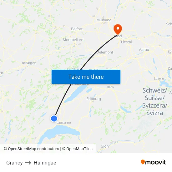 Grancy to Huningue map